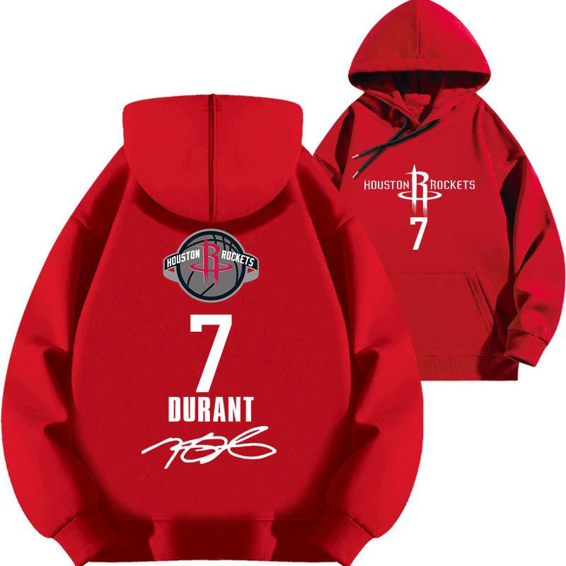 Kevin Durant No. 7 Rockets Printed Hooded Sweater Top Basketball Loose Fall and Winter Fleece Thickened Clothes
