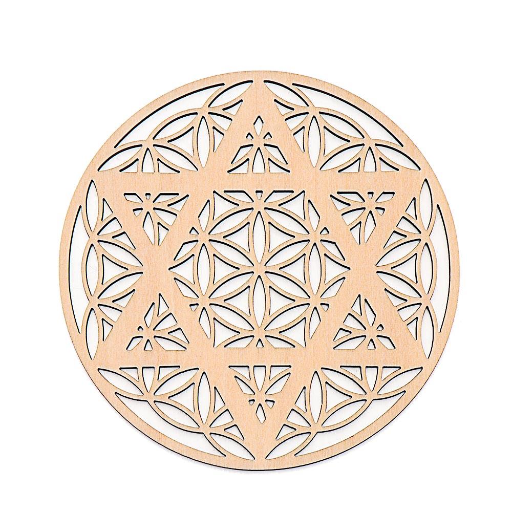 Hot New Chakra Flower of life Natural Symbol Wood Round Edge Circles Carved Coaster For Stone Crystal Set Home Kitchen DIY Decor