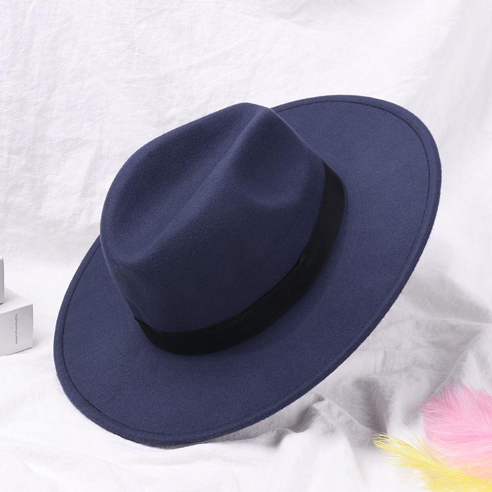 Winter Autumn Vintage Stage Performance Wide Brim Woolen Cowboy Hat Panama Fedora Hat Jazz Cap