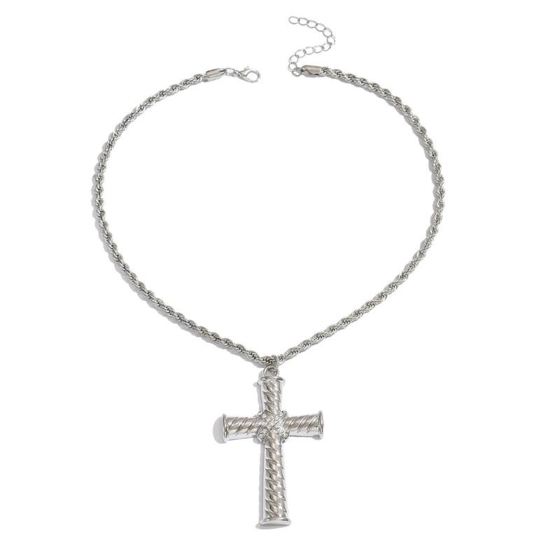 Стильное и простое вращающееся крест-подвеска на нити, персонализированное универсальное колье-цепочка с толстыми звеньями и бриллиантовой инкрустацией