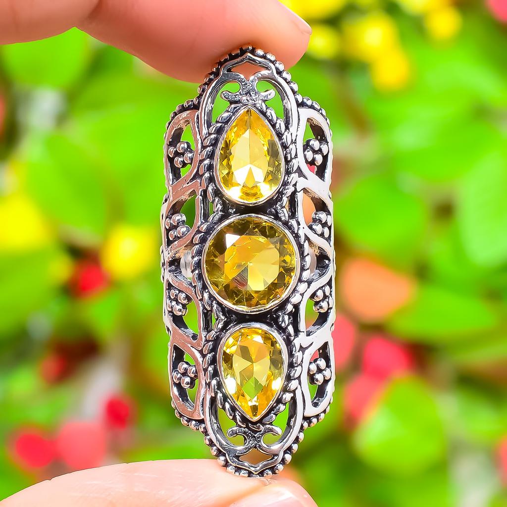 Citrine Gemstone Handmade 925 Sterling Silver Jewelry Ring Size 6 O4a44