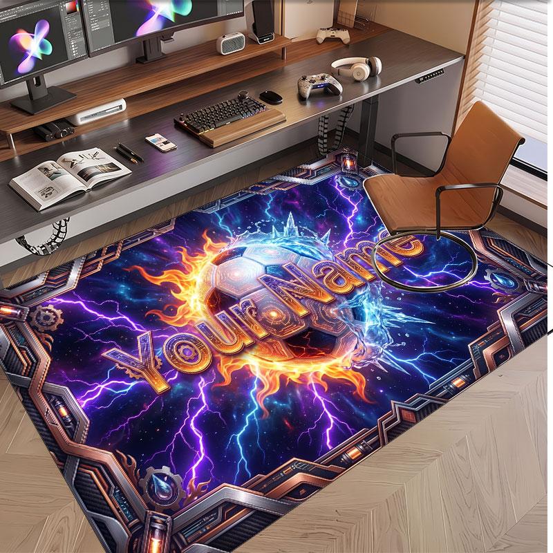 Soccer Theme Soft Crystal Velvet Rug Custom Name & Text Print Non Slip Floor Rug for Bedroom Living Room