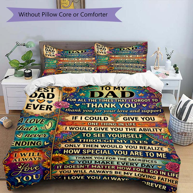 Love Dad Always 3‑Piece Bedding Set,Soft Duvet Cover with 19 Pillowcases,Multi‑Scene Home Dorm Use,Ideal Gift for Birthday & Holiday