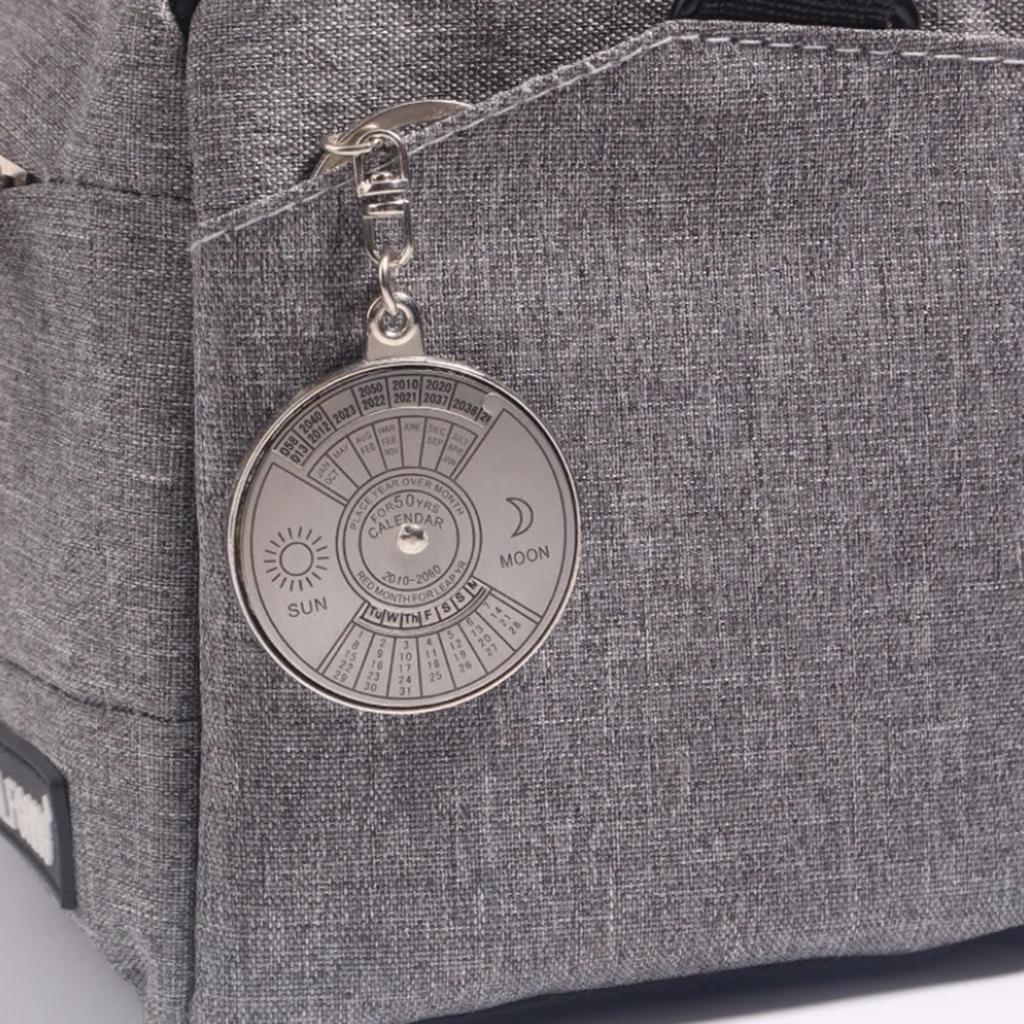 50 Years Perpetual Calendar Keyring Keychain Silver Alloy Key Ring Keyfob Decoration 8OU9