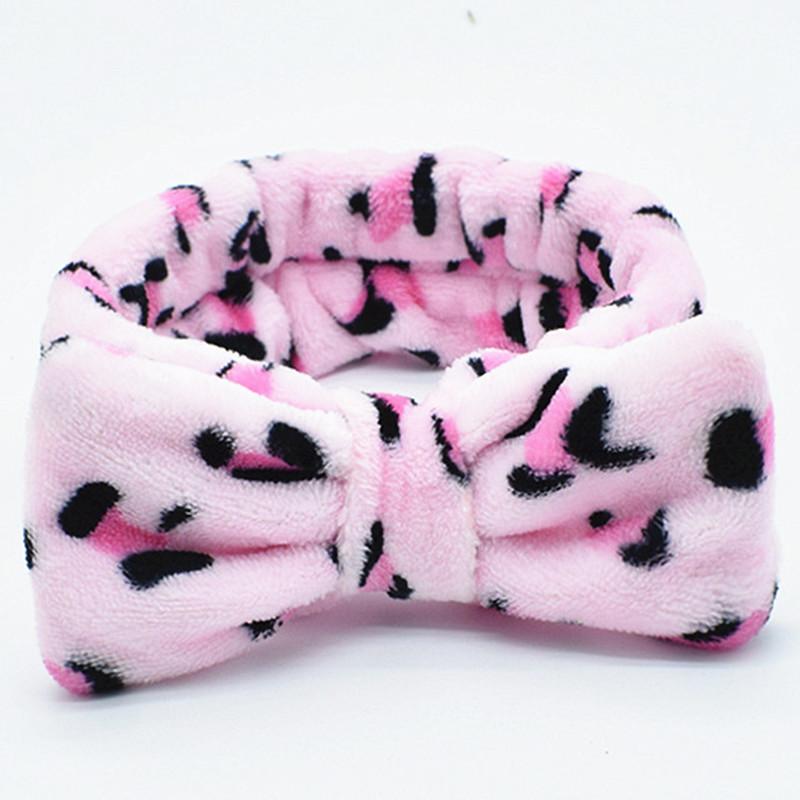 Leopard Makeup Wash Face Headbands for Women Coral Fleece Bow Dot Hairband Turban Knot Elastic Headwrap Girls Hair Accessories