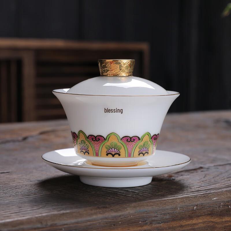 Chaxun Ceramic Enamel San Cai Gaiwan Set