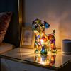 Rainbow Pup Night Light Handmade Vintage Dyed Resin 3D Puppy Lamp USB Powered Soft Warm LED Non-Glaring Decorative Gift for Dog Lovers Bedroom Desk