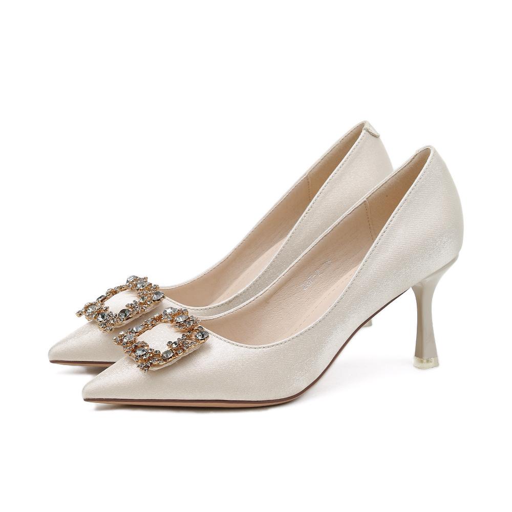 Новые туфли на шпильке с острым каблуком и квадратной пряжкой, красные свадебные туфли телесного цвета, банкетные туфли на высоком каблуке