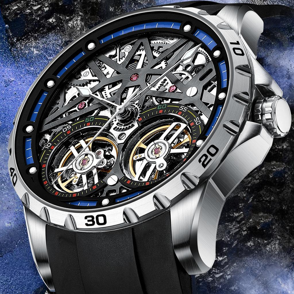 Mark Huafei fashion temperament high-end sense watch men's mechanical fully automatic hollow black technology genuine brand