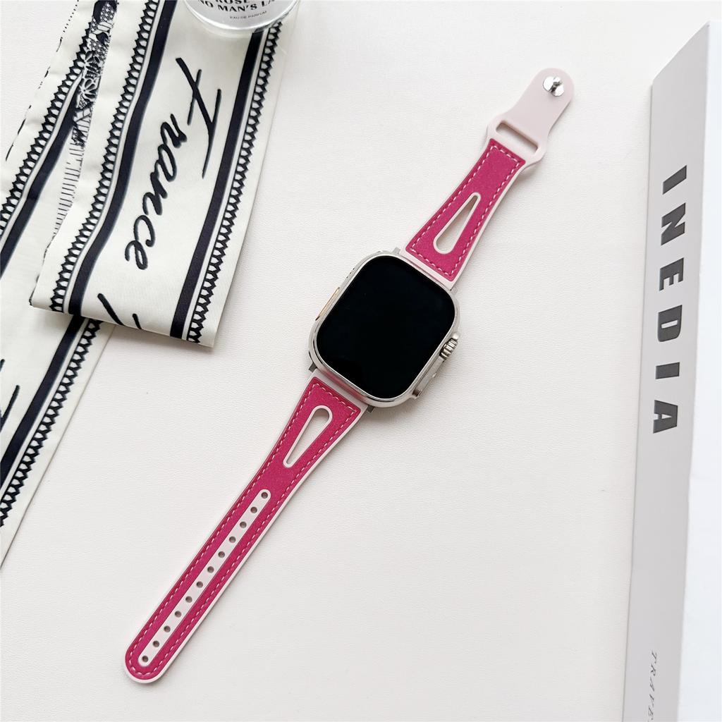 For Apple Watch Series 10 42mm / 9 8 7 41mm / SE (2023) SE (2022) SE 6 5 4 40mm / 3 2 1 38mm PU Leather+Silicone Watch Band