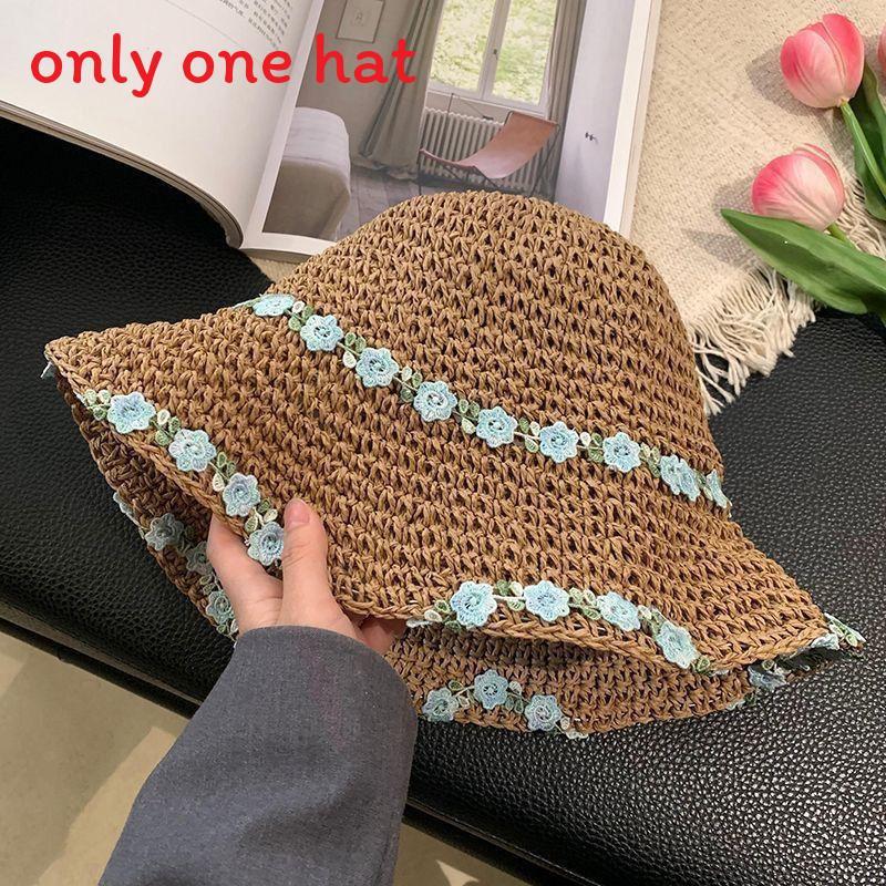 Floral Pattern Wide Brim Straw Hat With Adjustable Fit For Summer Outdoor Wear