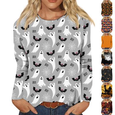Женский модный повседневный топ с длинным рукавом в полоску на Хэллоуин и круглым вырезом с принтом