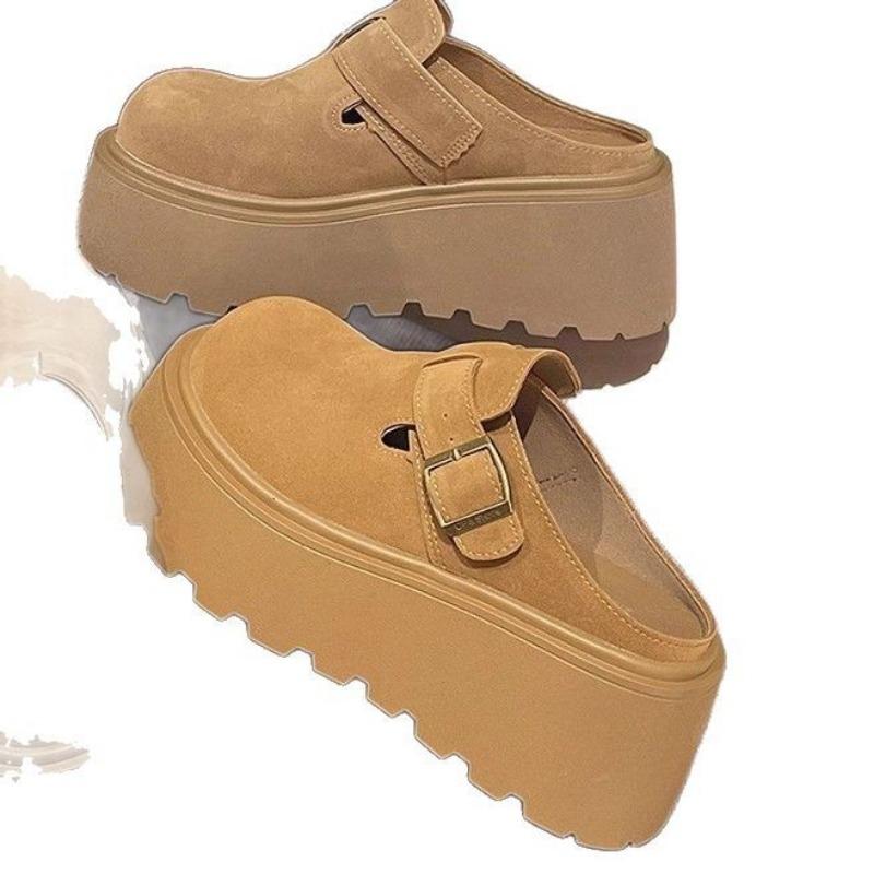 Ленивая уличная обувь Баотоу женские полушлепанцы 2025 весна новинка толстая подошва увеличение высоты 8 см сандалии на один шаг