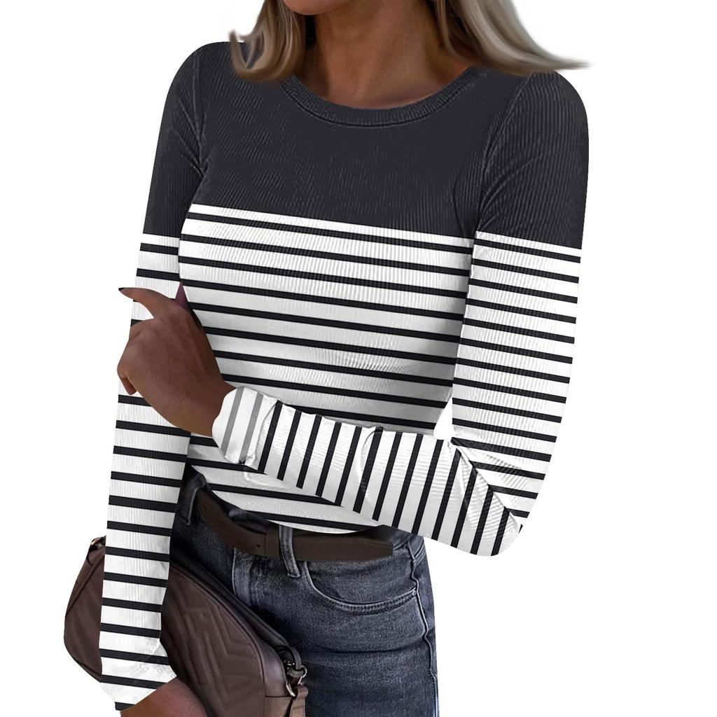 Женская и зимняя футболка с тонким низом, модная повседневная футболка с градиентным принтом и круглым вырезом, пуловер с длинным рукавом