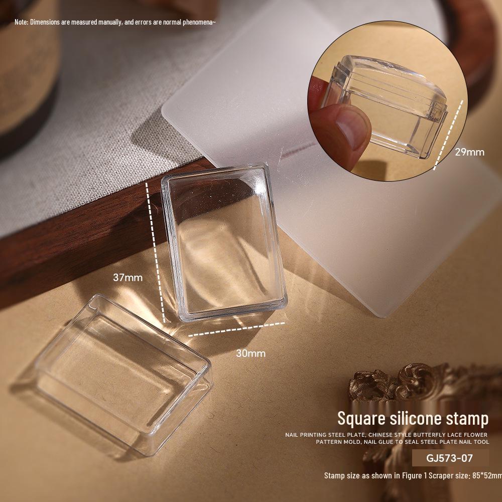 Силиконовый штамп для нейл-арта с крышкой и стальной пластиной-шаблоном для стемпинга