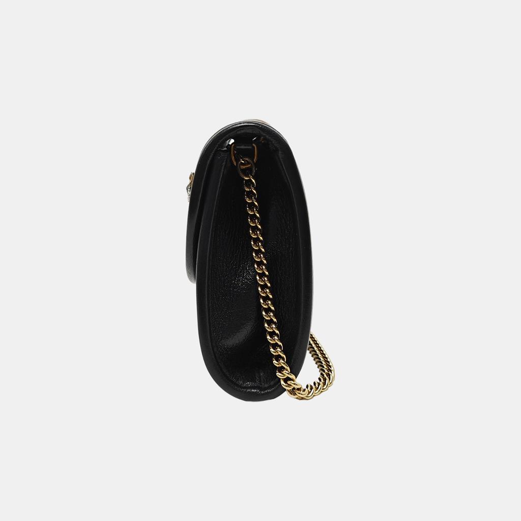 [Pre-Owned] Rajah Crystal Enamel Tiger Head Decorated Striped Web Leather Chain Shoulder Bag - Very Good #9ED673