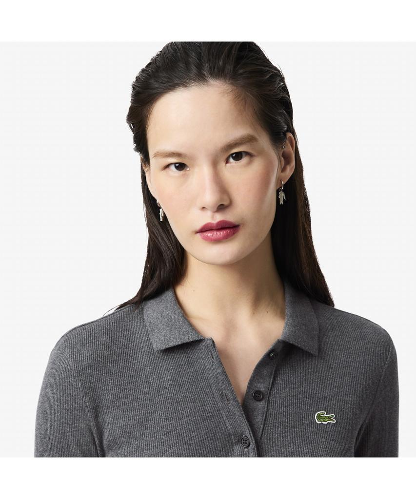 Женская футболка-поло LACOSTE в рубчик с длинным рукавом Df5281-55N 050