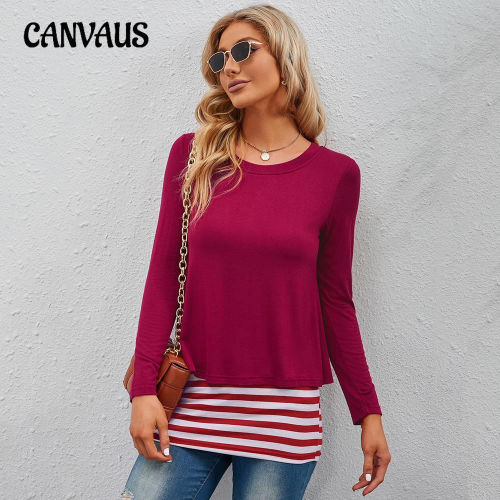 Женская блузка с круглым вырезом в полоску, эластичная, свободная, в стиле пэчворк, на весну и осень