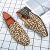 New Arrival Leopard Print Design Men Banquet Prom Dresses Breathable Cow Leather Shoes Slip On Driving Shoe Youth Loafer