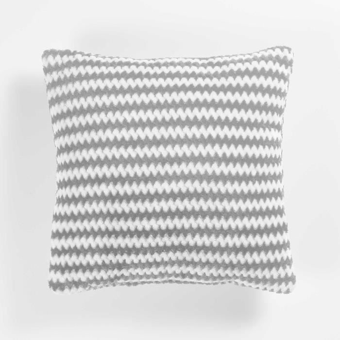 Coussin - DOUCEUR D'INTERIEUR - Denvers - Flanelle - Gris - 40x40 cm - Zig-zag