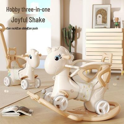 Деревянная лошадка-качалка на бесшумных колесах, игрушка-каталка с защитным ограждением и защитой от падения