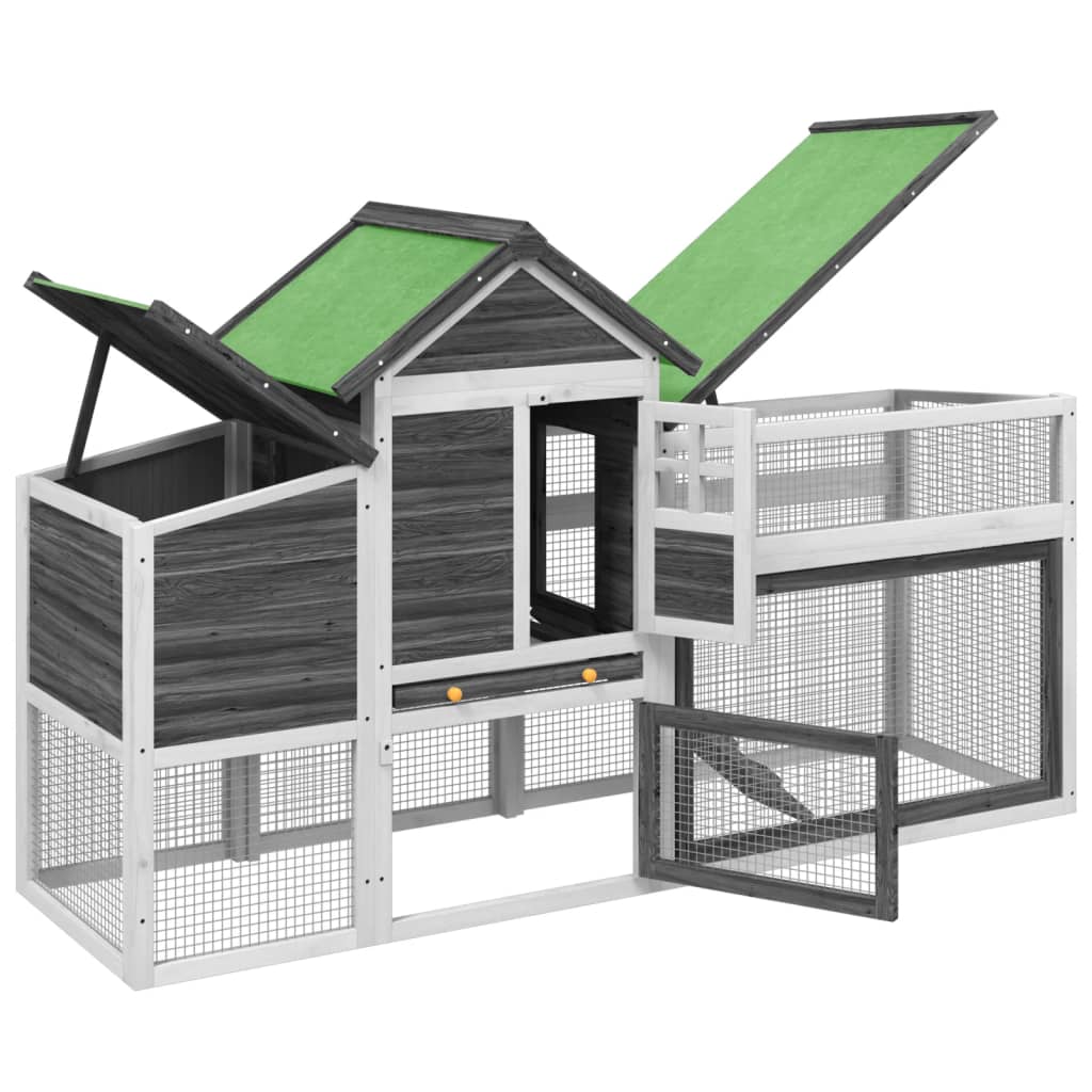 Chicken Coop Gray 186.5 x 58.5 x 113 cm Solid Pine Wood
