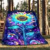 1pc Neon Sunflower Print Throw Blanket Polyester Fiber, Lightweight Flannel, Soft & Warm, All Season Use for Outdoor, Camping Digital Print