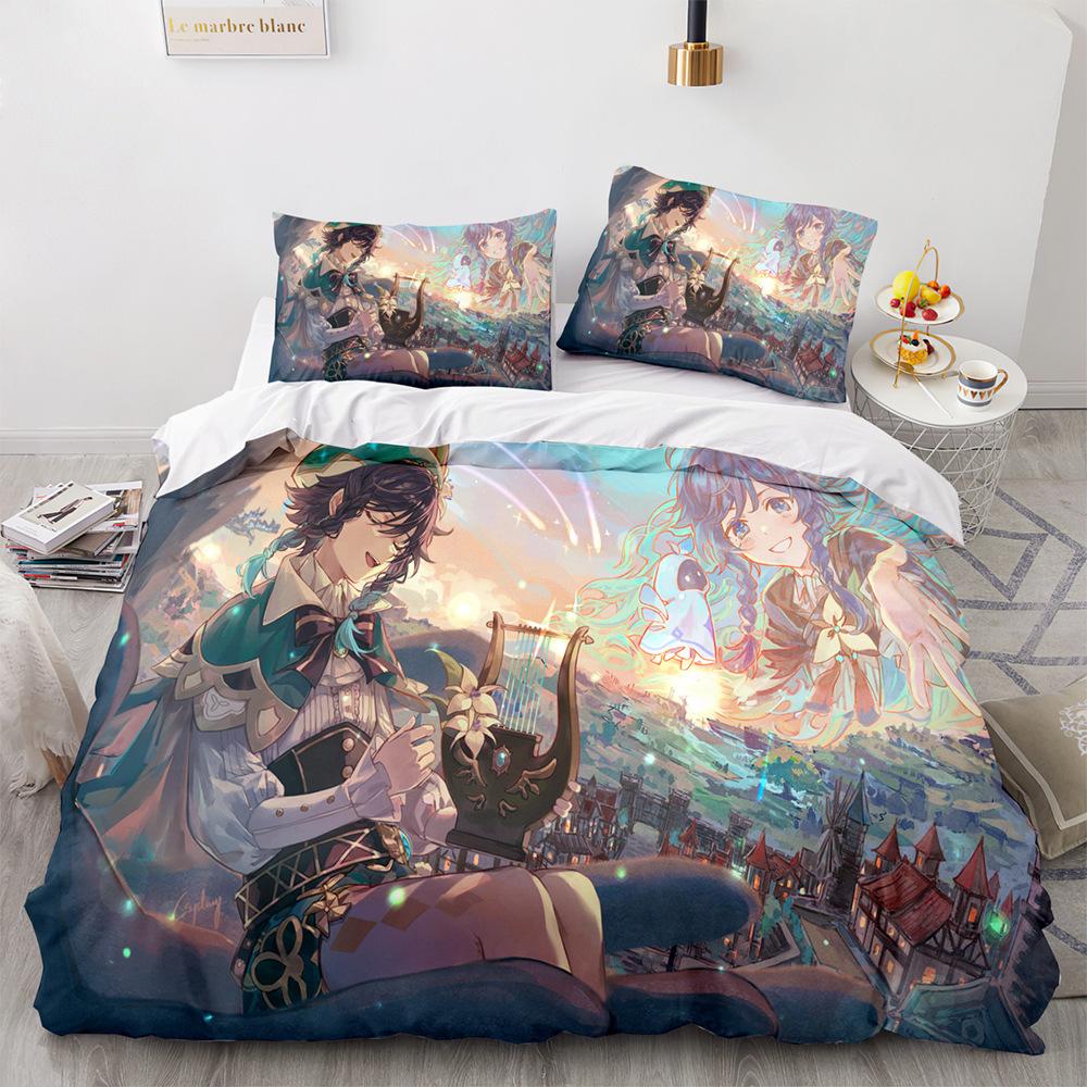 3D Game Genshin Impact Комплект постельного белья Kamisato Ayaka для девочек, мальчиков, подростков, односпальная кровать, двуспальная кровать, двуспальная кровать, размер «king-size», мужской пододеяльник