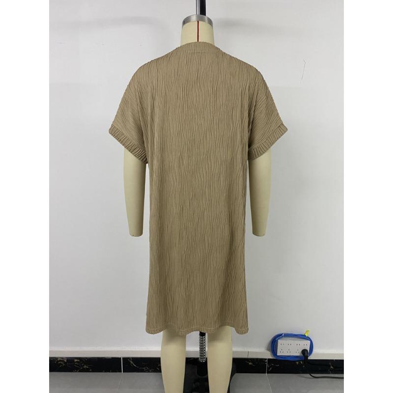 Женское летнее свободное платье с воротником-стойкой, однотонное жаккардовое платье