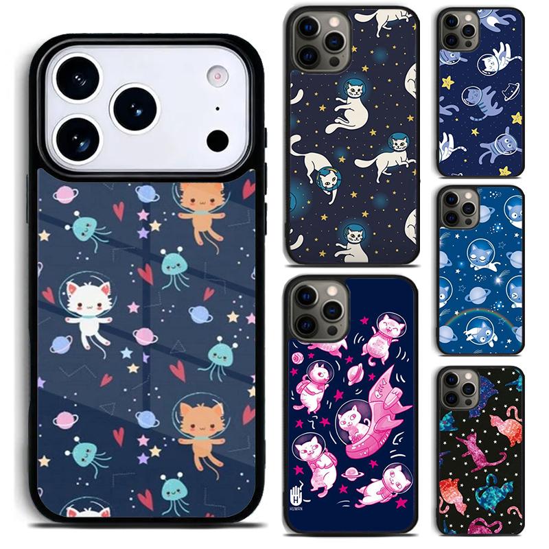 Space Happy Cats Phone Case For iPhone 17,16e,15,14,13,12,11,Mini,Pro,MAX soft Silicone Cover