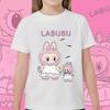 Новая детская футболка с мультяшным рисунком Лабубу Момоко для мальчиков и девочек, свободная, с короткими рукавами