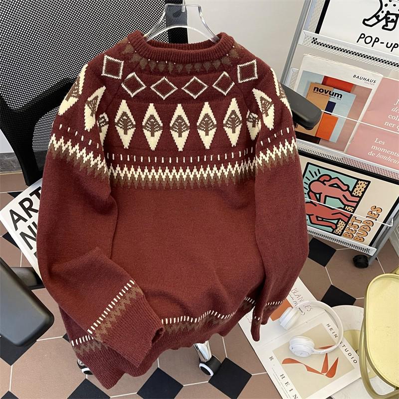 Женский ретро рождественский свитер с узором Fair Isle - Свободный повседневный жаккардовый трикотаж для пар