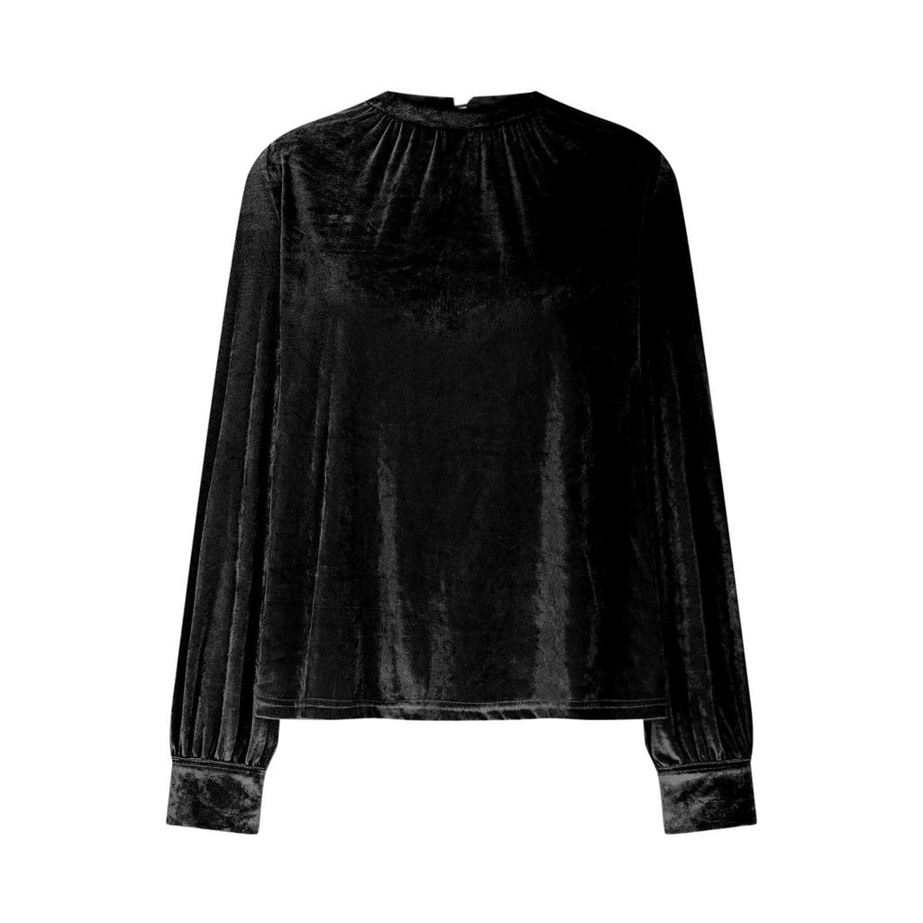 Women's Loose Gold Velvet Solid Color Pullover Round Neck Long Sleeve Top Casual Shirt