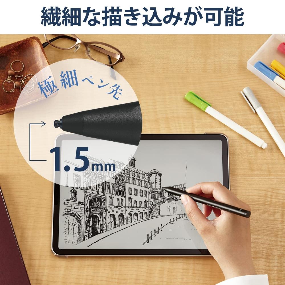 ELECOM Touch Pen Stylus Pen [iPadiPhoneAndroid Compatible] Magnetic Adsorption Type-C Charging Pen Tip Replaceable [Other SmartphonesTablets] Black P-