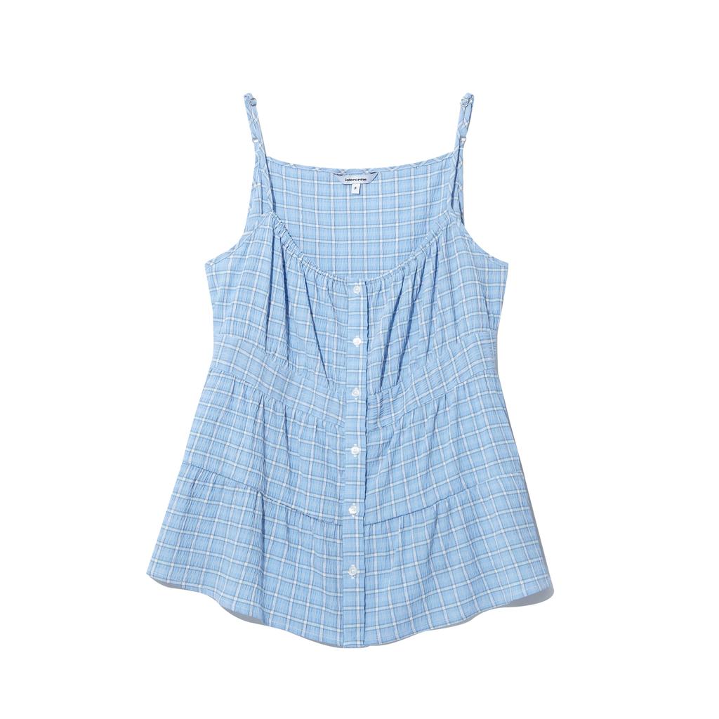 Intercrew Women'S Button Check Seersucker Bustier L Blue Ita2Vo53Alb