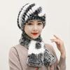 Winter Knitted Natural Fur Hats Scarves Sets Women Warm Real Rex Rabbit Fur Hat Scarf Lady Fashion Thick Rex Rabbit Fur Hat