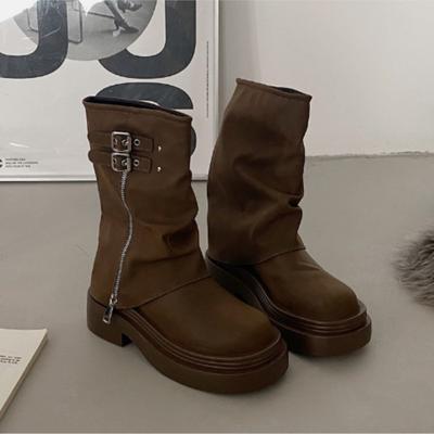 Модная женская ретро британская платформа ботинки Женские новые осенние стройнящие короткие ботинки P826