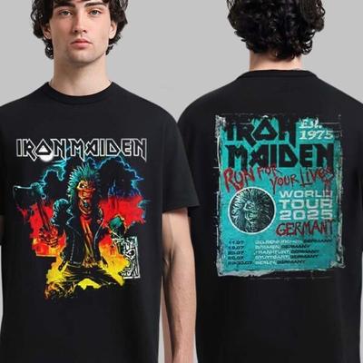 Футболка!!! Iron Maiden Run For Your Lives Мировой Тур 2025 Тур по Германии Двусторонний