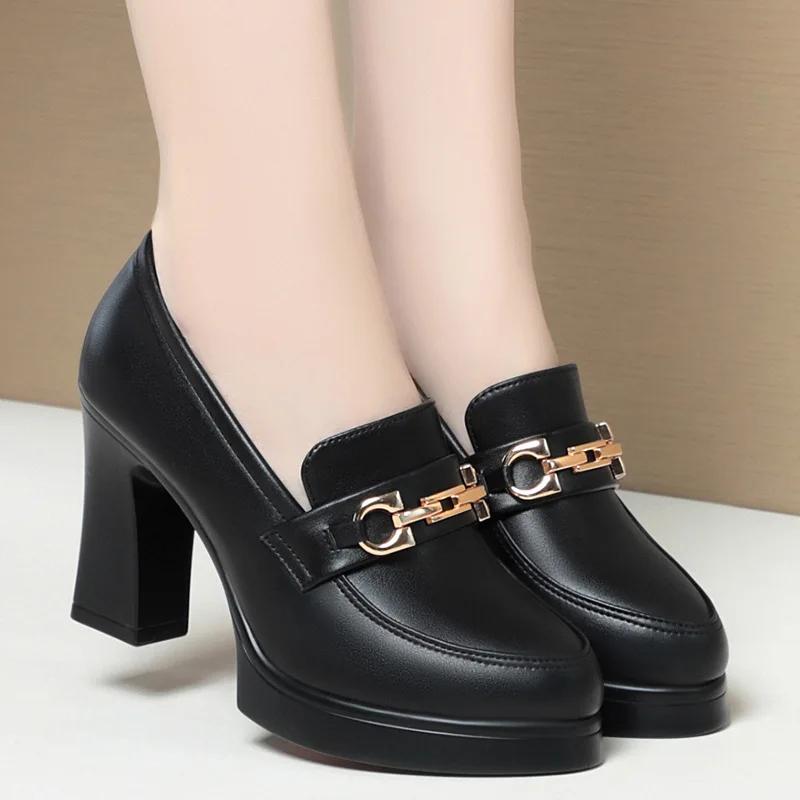 Весенние туфли на высоком каблуке, женские туфли-лоферы в британском стиле с острым носком на толстом каблуке, женские элегантные туфли-лодочки Zapatos Para Mujer