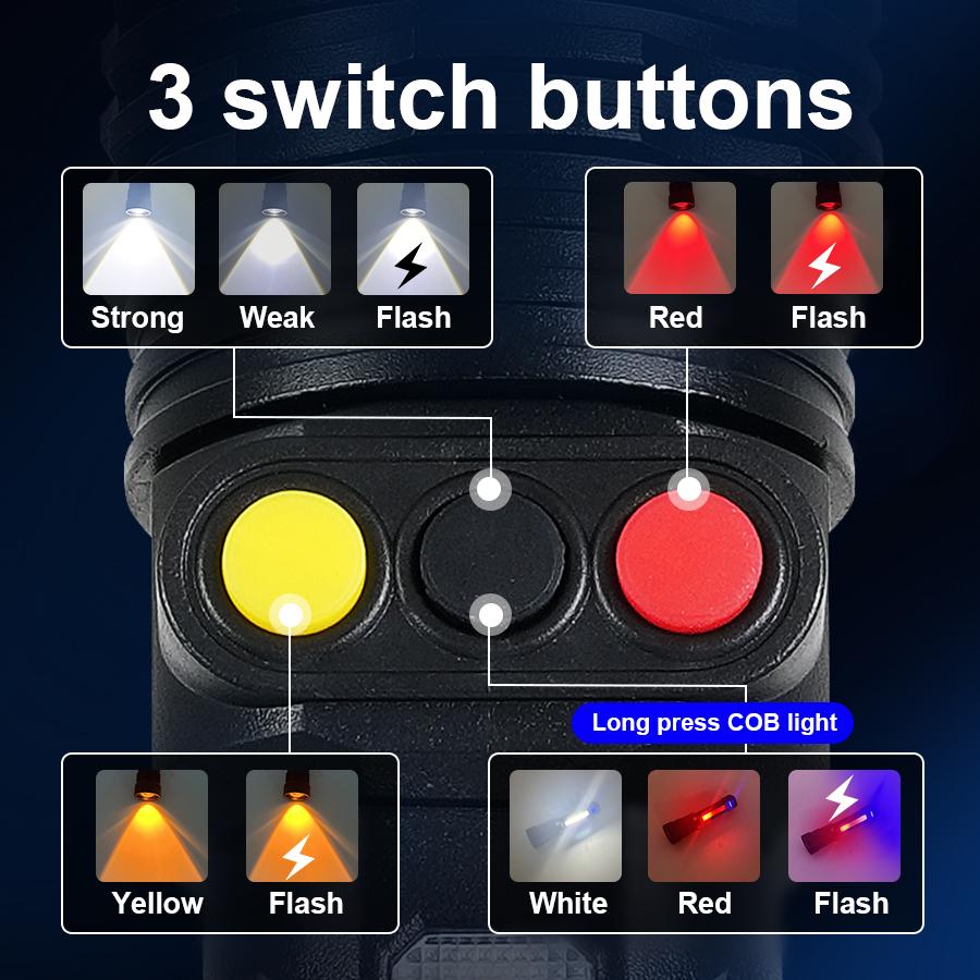 99000LM Фонарик высокой мощности 3 источника света Перезаряжаемый фонарь с желтым светом для работы на открытом воздухе Кемпинговый фонарь с зумом