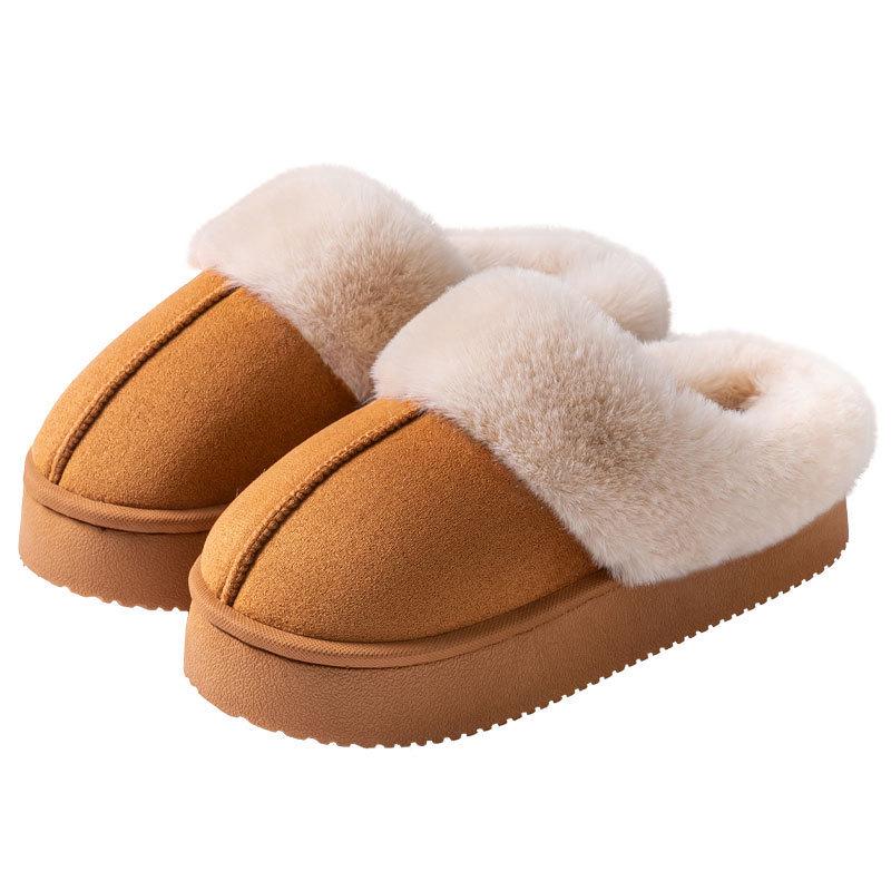 Women's Fleece-Lined Thick-Soled Cotton Slippers - Non-Slip, Warm, Soft-Soled for Autumn/Winter 2025