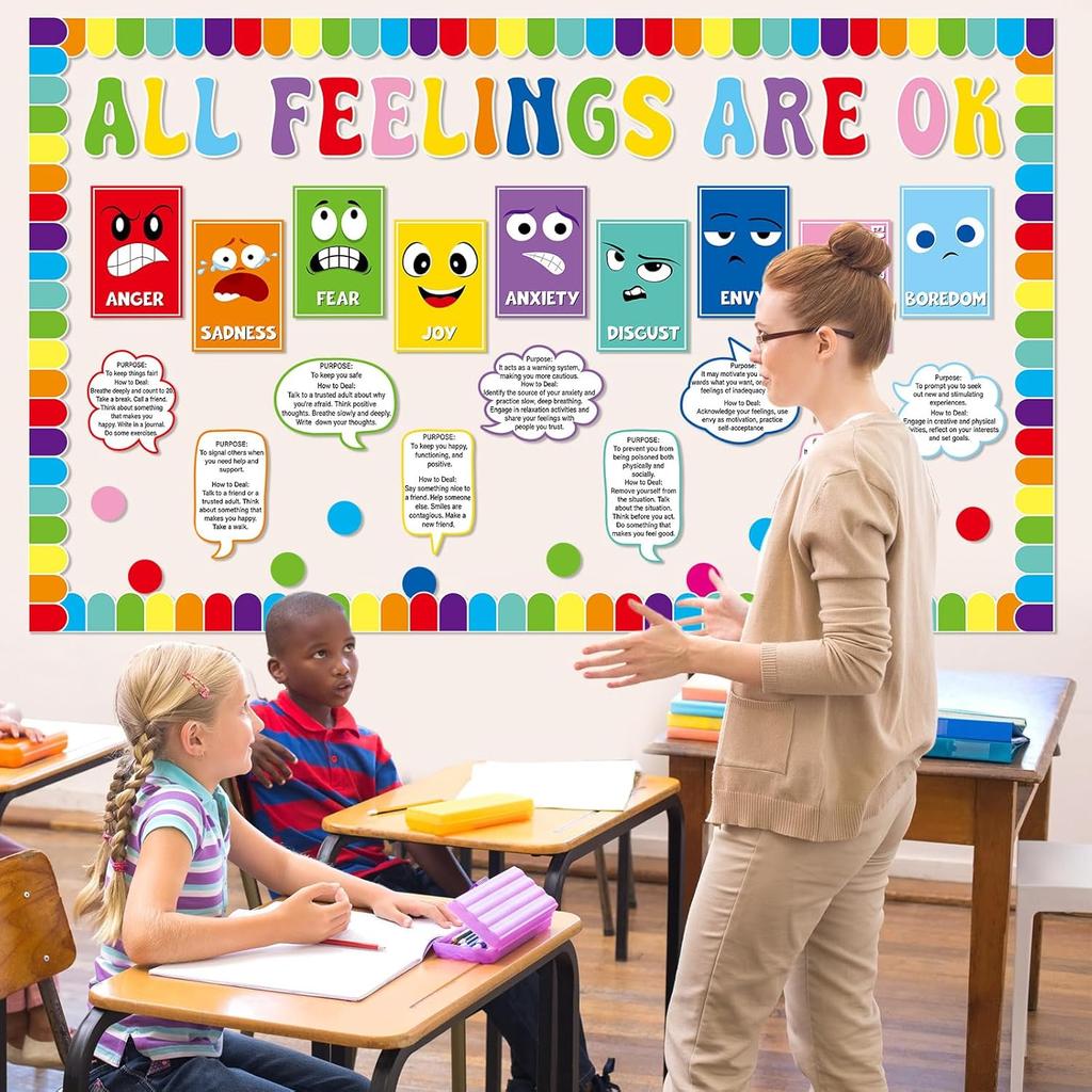 Набор украшений для доски объявлений по психическому здоровью «Все чувства — это нормально» Декор для класса Декор на стену «Снова в школу» Эмоциональные вдохновляющие вырезки для детей Учителя