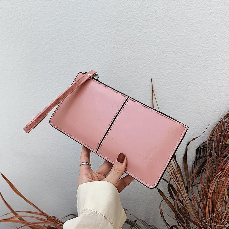 Модный однотонный кошелек, женская сумка из искусственной кожи, длинная молния, клатч, держатель для карт, портмоне, многослойная сумка для телефона