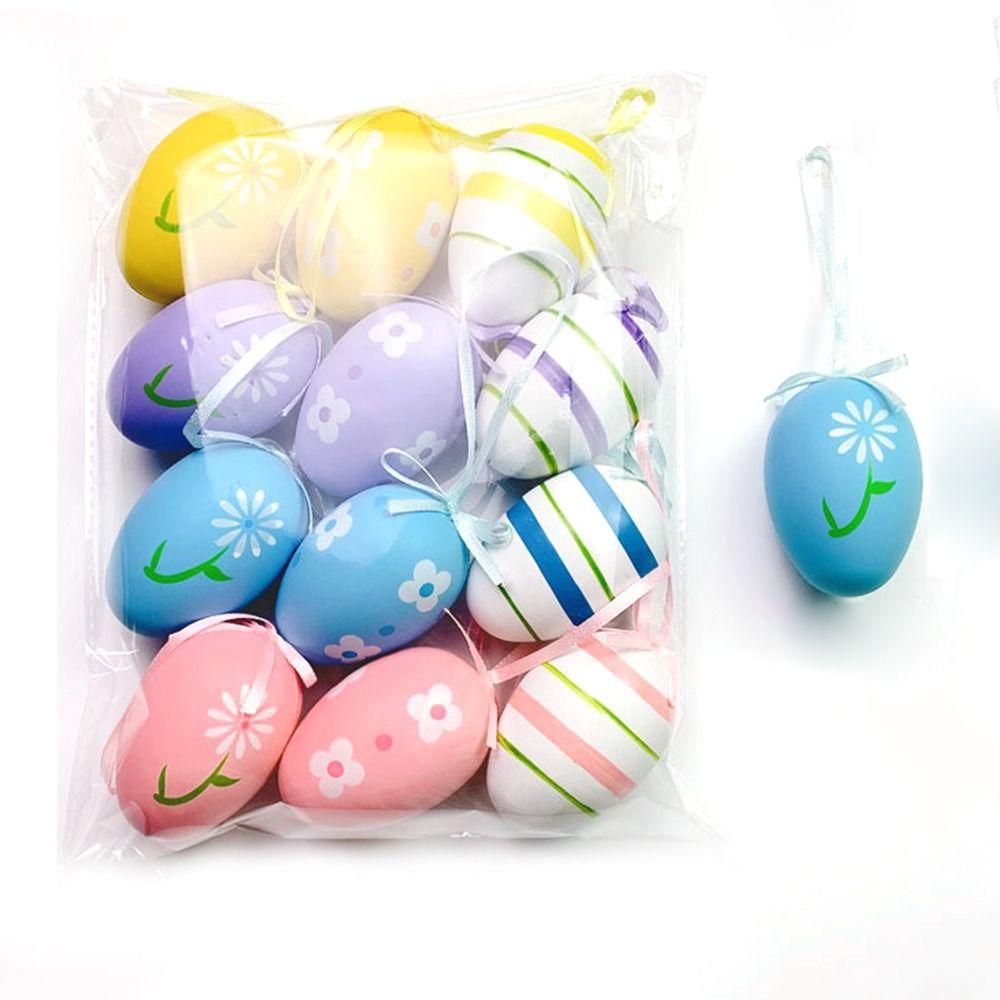 12Pcs/Set DIY Craft Easter Simulation Egg Cartoon Artificial Egg Pendant Hanging Ornament
