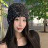 Vintage Beanie Hat Bowknot Woven Cap Fashion Sequin Knitted Hat  Autumn