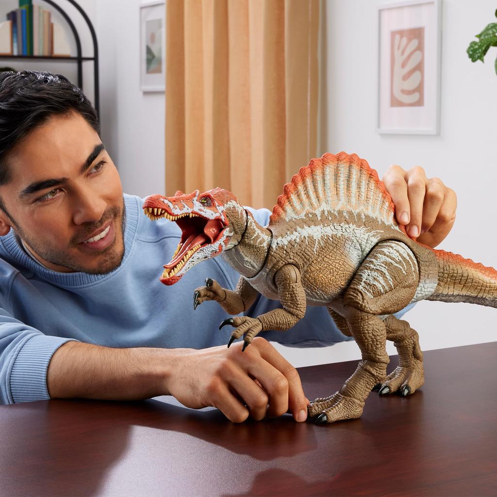 Фигурка Спинозавра Mattel Jurassic World Hammond Collection для Движущегося Динозавра Примерно Возраст JCH09 Дети, Большая, Игрушка, 64,5 см Длиной, 8+, Серый,