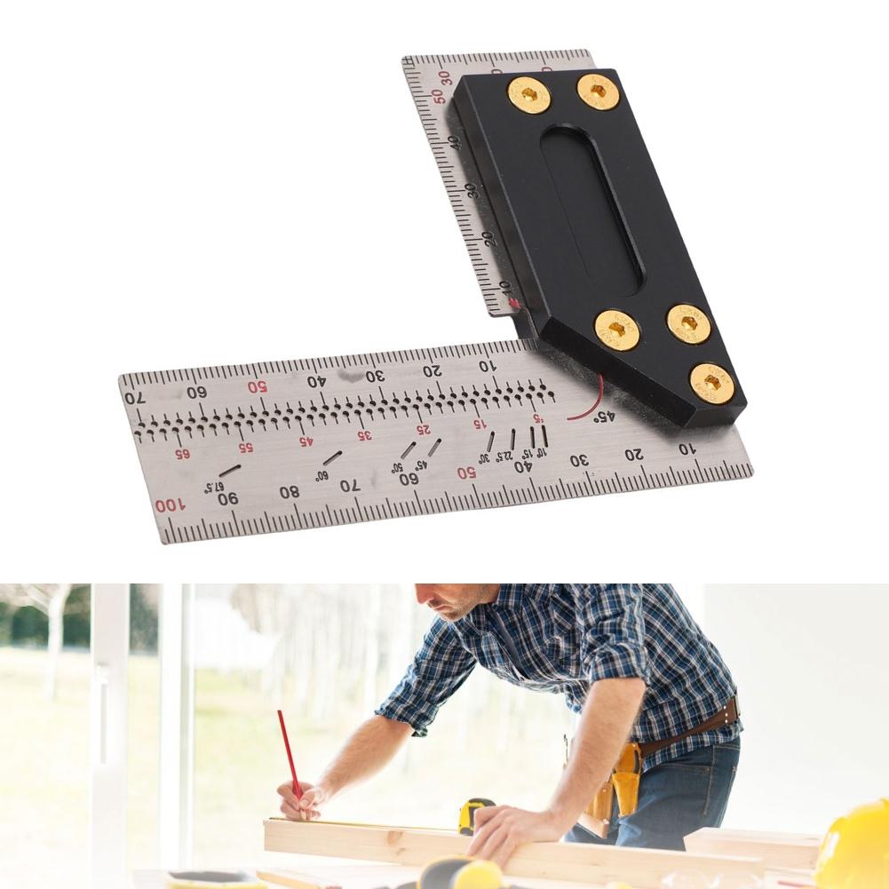 Разметочная линейка из нержавеющей стали с углом 90 градусов и четкими позиционирующими отверстиями для точных столярных и ремесленных проектов