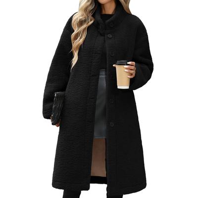 Женская однотонная шерстяная куртка на пуговицах с карманами на пуговицах и длинными рукавами