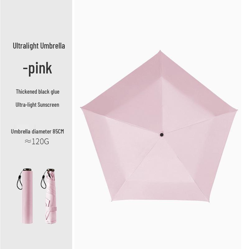 Carbon Fiber Ultra-Light 5-Rib Three-Fold Sun Protection Umbrella with Thickened Black Coating - Mini, Portable, and Feather-Light.