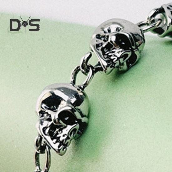 Браслет унисекс с подвеской в виде черепа в винтажном стиле панк-стиль, зажим-лобстер, сплав, полированный, готический, наручные украшения, браслет для вечеринок на Хэллоуин и косплея